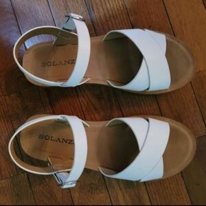 White Cross-Strap Ankle Buckle Sandals